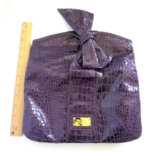Nine West Clutch Purse -Purple Faux Snakeskin Leather with Bow -New without tags - Picture 16 of 16